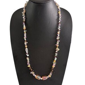 NWOT Handcrafted Artisan Made Beaded Necklace 28" Multicolor Gemstone Chips